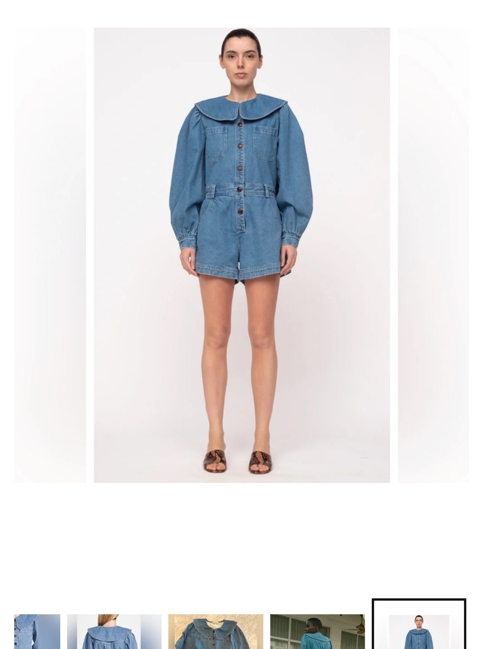 Sea Denim Romper Button-Front with Peter Pan Collar - Picture 2 of 6
